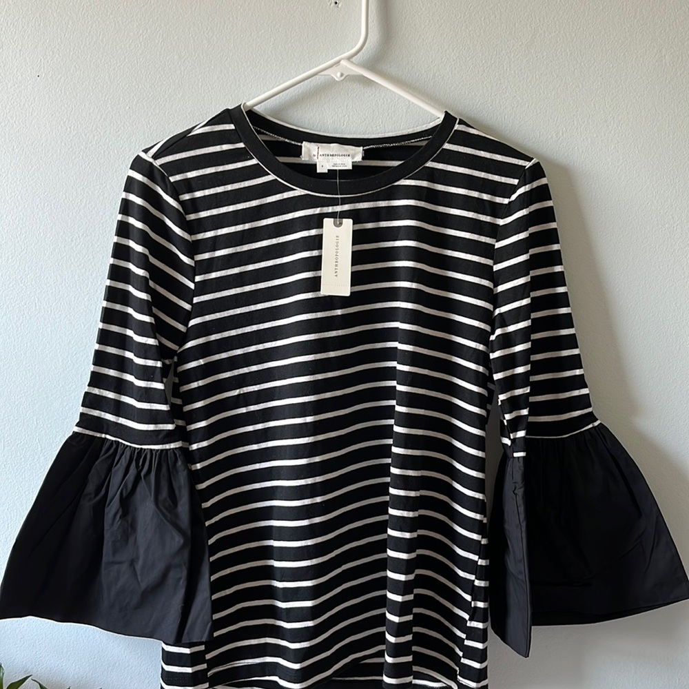 Anthropologie striped top with bell sleeves